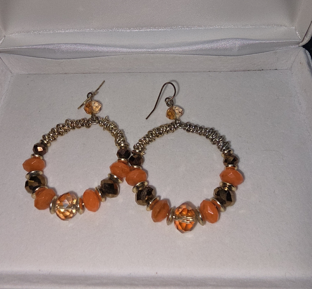 Women’s Gold-Tone Hoop Earrings with Orange Beads